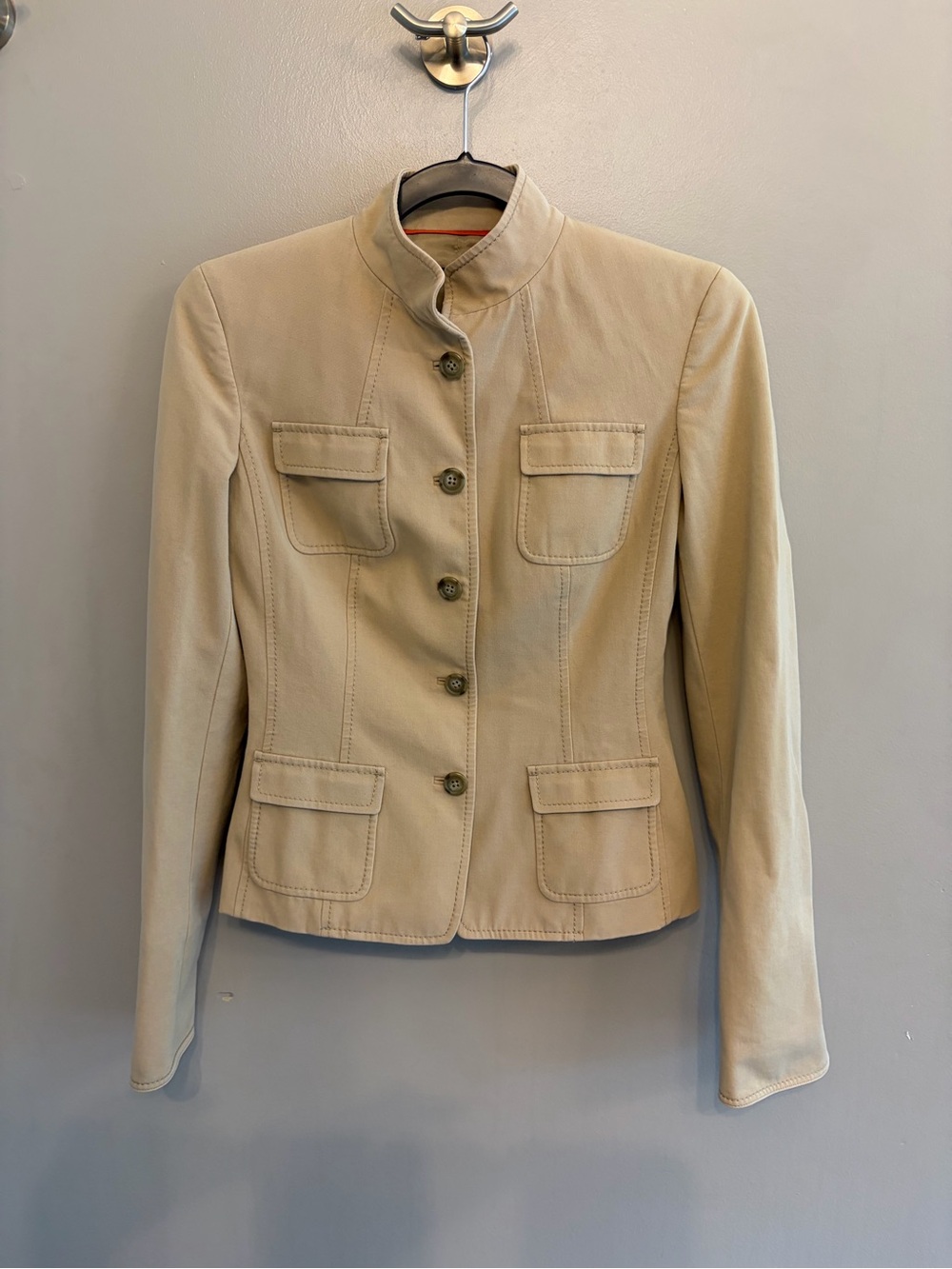 Elie Tahari tan military style utility jacket. Please see pictures for measureme